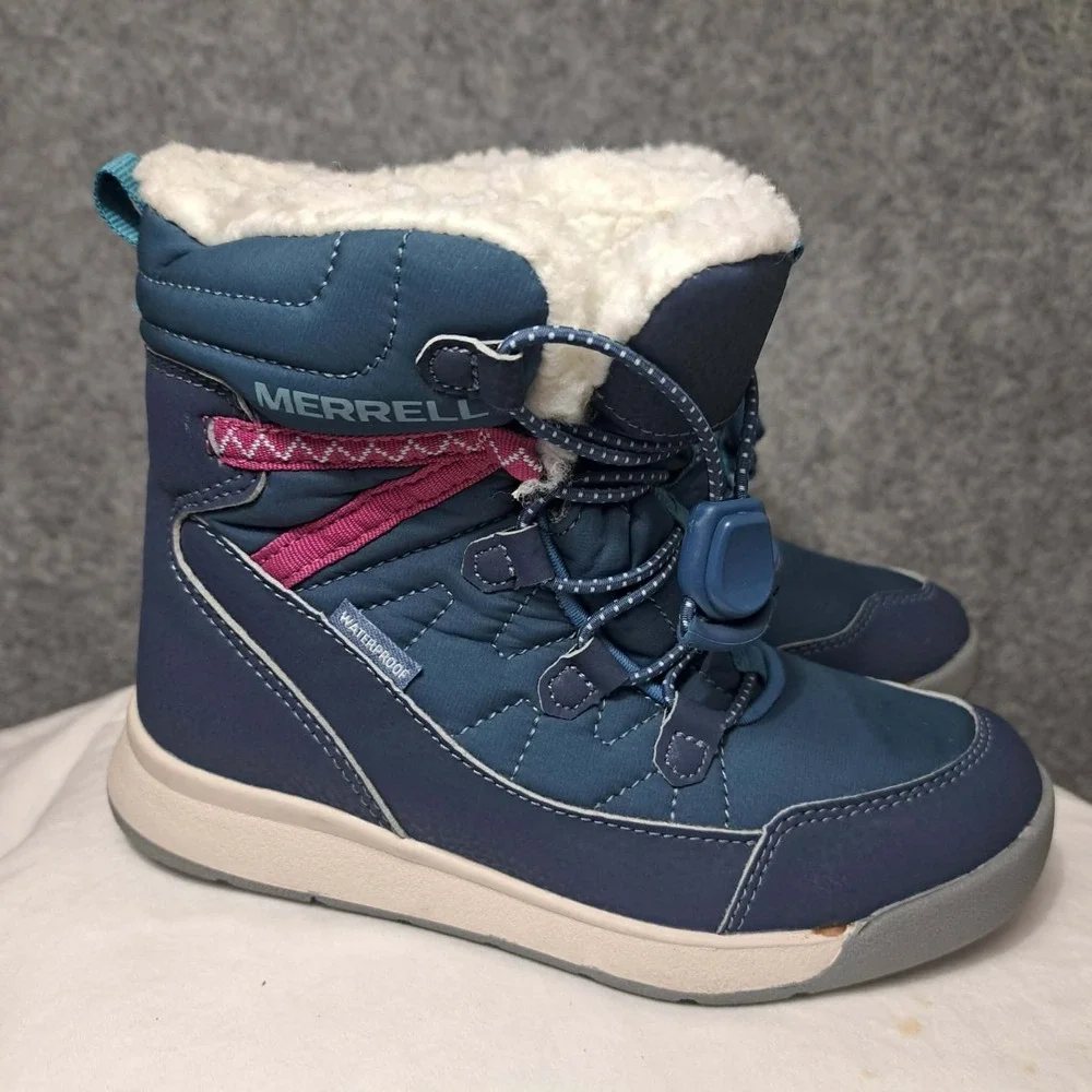 Merrell Waterproof Snow Boots Youth 13M Crush 3.0 Blue Lace Up Faux Fur MK166125